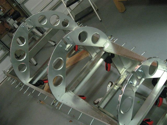 Aft Fuselage Turtle Deck formers reflecting bracket I made to stiffen formers that were notched - will be riveted to back of formers and to seat belt web